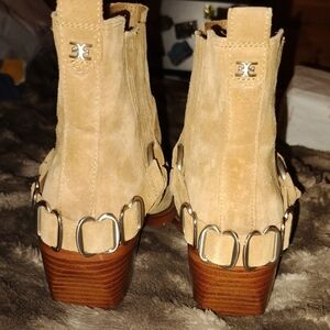 Sam Edelman Tan Suede Ankle Boots with Silver Buckles
